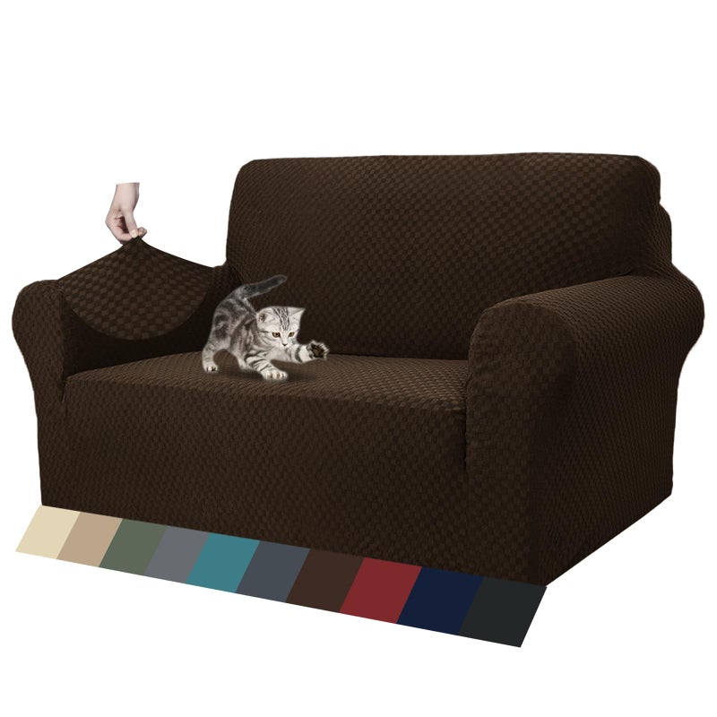 ZNSAYOTX 1 Piece Jacquard Couch Covers for 2 Cushion Couch High Stretch Loveseat Slipcover for Pets Dogs Anti Slip Love Seat Sofa Slipcover Furniture Protector (Loveseat, Dark Coffee) - Image 1